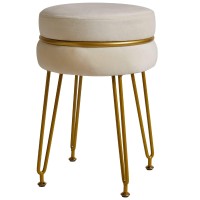 Ibuyke Modern Velvet Round Footstool Ottoman Vanity Chair For Makeup Room Vanity Stool Foot Rest With Gold Legs Modern Accent