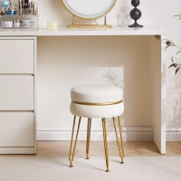 Ibuyke Modern Velvet Round Footstool Ottoman Vanity Chair For Makeup Room Vanity Stool Foot Rest With Gold Legs Modern Accent