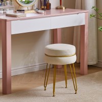 Ibuyke Modern Velvet Round Footstool Ottoman Vanity Chair For Makeup Room Vanity Stool Foot Rest With Gold Legs Modern Accent