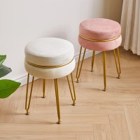 Ibuyke Modern Velvet Round Footstool Ottoman Vanity Chair For Makeup Room Vanity Stool Foot Rest With Gold Legs Modern Accent