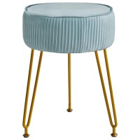 Ibuyke Velvet Round Footrest Stool Ottoman Makeup Vanity Stool Side Table Velvet Dressing Table Seat Pouf Couch Stool Golden