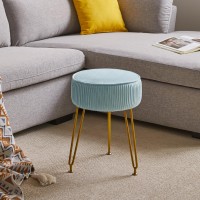 Ibuyke Velvet Round Footrest Stool Ottoman Makeup Vanity Stool Side Table Velvet Dressing Table Seat Pouf Couch Stool Golden