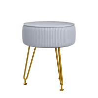 Ibuyke Velvet Round Footrest Stool Ottoman Makeup Vanity Stool Side Table Velvet Dressing Table Seat Pouf Couch Stool Golden