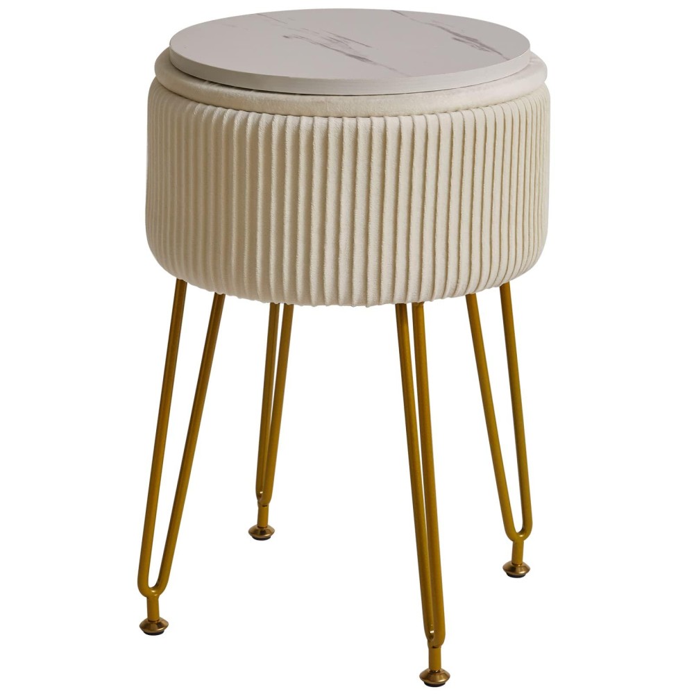 Ibuyke Velvet Storage Footrest Stool Ottoman Makeup Vanity Stool Side Table With Golden Steel Legs Removable Cover Coffee Tabl