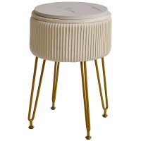 Ibuyke Velvet Storage Footrest Stool Ottoman Makeup Vanity Stool Side Table With Golden Steel Legs Removable Cover Coffee Tabl