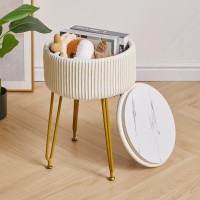 Ibuyke Velvet Storage Footrest Stool Ottoman Makeup Vanity Stool Side Table With Golden Steel Legs Removable Cover Coffee Tabl