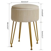 Ibuyke Velvet Storage Footrest Stool Ottoman Makeup Vanity Stool Side Table With Golden Steel Legs Removable Cover Coffee Tabl