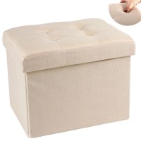 Docvania Small Folding Storage Ottoman,Foot Rest Stool Short Ottoman,Foot Rest For Couch, Footrest Stool Seat For Bedroom And Living Room,Padded With Thick Sponge,16X12X12In Beige