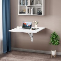 Ifanny Wall Mounted Folding Desk, Fold Down Desk Drop Leaf Table, Laundry Folding Table, Wood Floating Desk For Wall, Foldable Computer Desk Wall Mount, Wall Desks For Small Spaces (White)