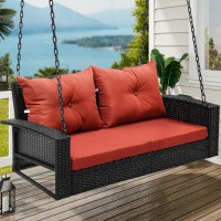 Yitahome 2Seats Wicker Hanging Porch Swing Chair Outdoor Black Rattan Patio Swing Lounge W 2 Back Cushions Capacity 530Lbs For