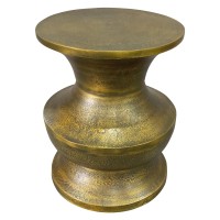 18 Inch Round Accent Side End Table, Turned Pedestal Base, Aluminum, Antique gold Brass(D0102H5T328)