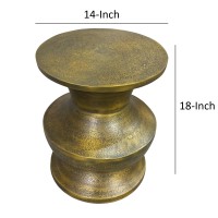 18 Inch Round Accent Side End Table, Turned Pedestal Base, Aluminum, Antique gold Brass(D0102H5T328)