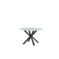 Round marble wrap glass dining table with crossed iron base