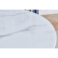 Round marble wrap glass dining table with crossed iron base