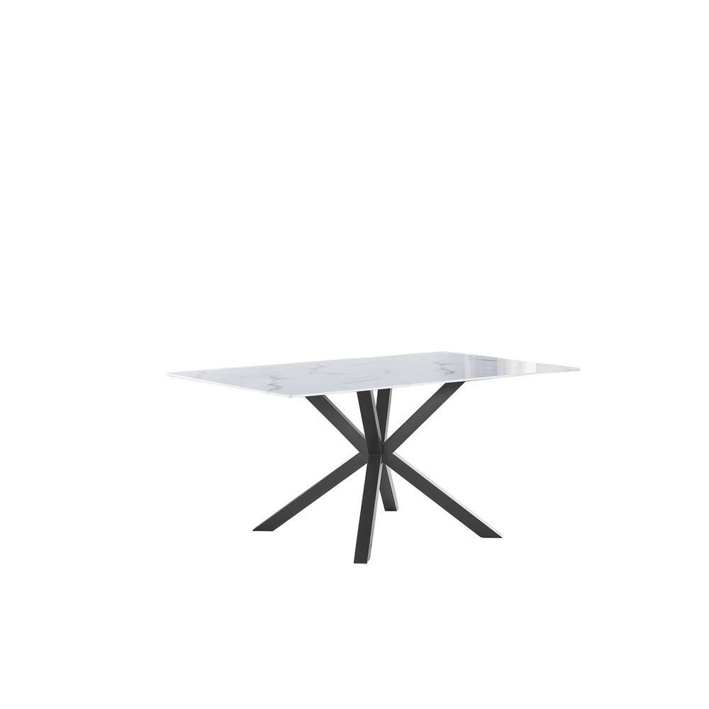 Rectangle marble wrap glass dining table with crossed iron base