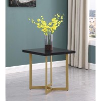 Black wood top end table w gold color iron legs