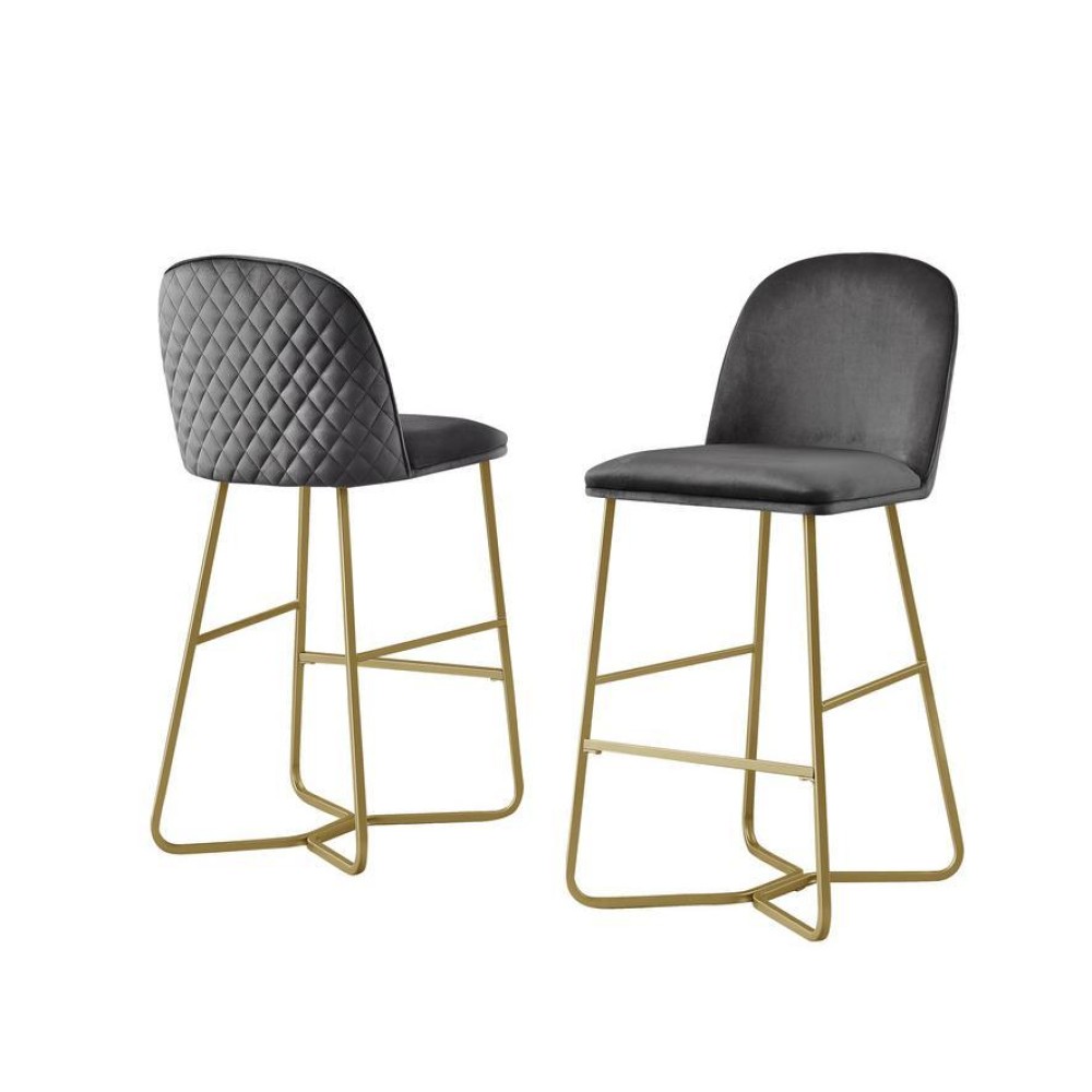 29 Dark gray velvet barstool w gold color iron base set of 2