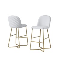 29 White faux leather barstool w gold color iron base set of 2