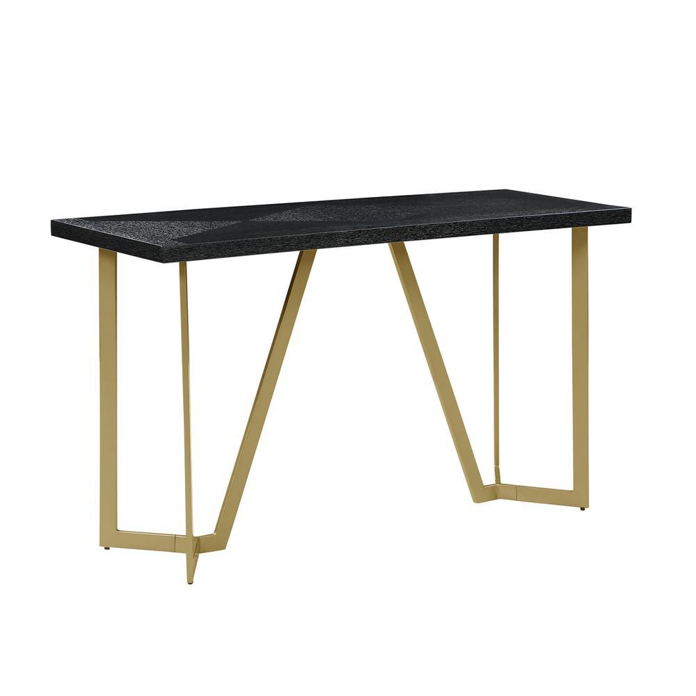 Black wood top console table w gold color iron legs