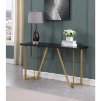 Black wood top console table w gold color iron legs