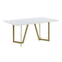 White wood top rectangle dining table w gold color base