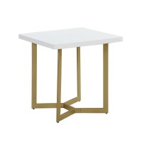 White wood top end table w gold color iron legs