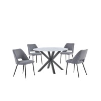 5pc round dining set marble wrap glass table 4 dark grey side chairs