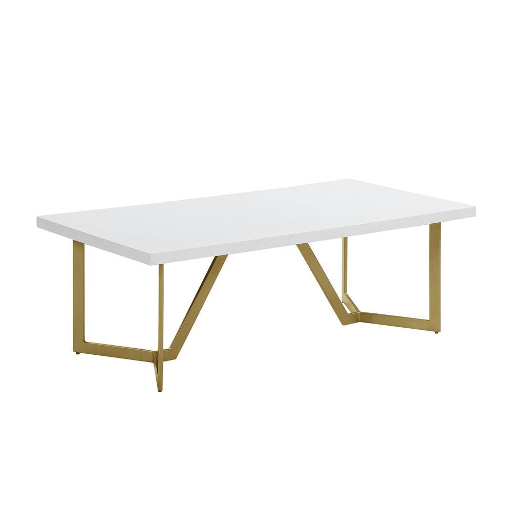 White wood top coffee table w gold color iron legs