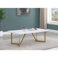 White wood top coffee table w gold color iron legs