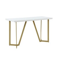 White wood top console table w gold color iron legs