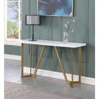 White wood top console table w gold color iron legs