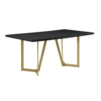 Black wood top rectangle dining table w gold color base