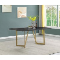 Black wood top rectangle dining table w gold color base