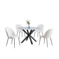 5pc round dining set marble wrap glass table w 4 white side chairs