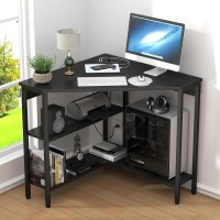 Auromie Corner Desk With Outlets Usb Ports 90 Degree Triangle Corner Table With Cpu Stand Storage Shelves For Small Space