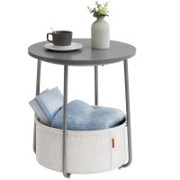 Vasagle End Table Small Bedside Table With Fabric Basket Modern Nightstand Round Side Table For Living Room Bedroom Cement