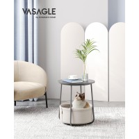 Vasagle End Table Small Bedside Table With Fabric Basket Modern Nightstand Round Side Table For Living Room Bedroom Cement