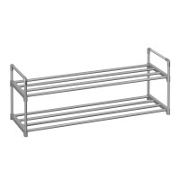 Songmics Shoe Rack 2 Tier Shoe Organizer Metal Shoe Storage Shelf For 10 Pairs Of Shoes Easy To Assemble Entryway Grey Ulsa