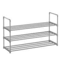 Songmics Shoe Rack 3 Tier Shoe Organizer Metal Shoe Storage Shelf For 15 Pairs Of Shoes Easy To Assemble Entryway Grey Ulsa