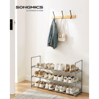 Songmics Shoe Rack 3 Tier Shoe Organizer Metal Shoe Storage Shelf For 15 Pairs Of Shoes Easy To Assemble Entryway Grey Ulsa