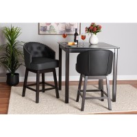 Baxton Studio Theron MidCentury Transitional Black Faux Leather and Espresso Brown Finished Wood 2Piece Swivel Counter Stool S