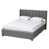 Baxton Studio Coronado Mid-Century Modern Transitional Grey Fabric Queen Size 3-Drawer Storage Platform Bed