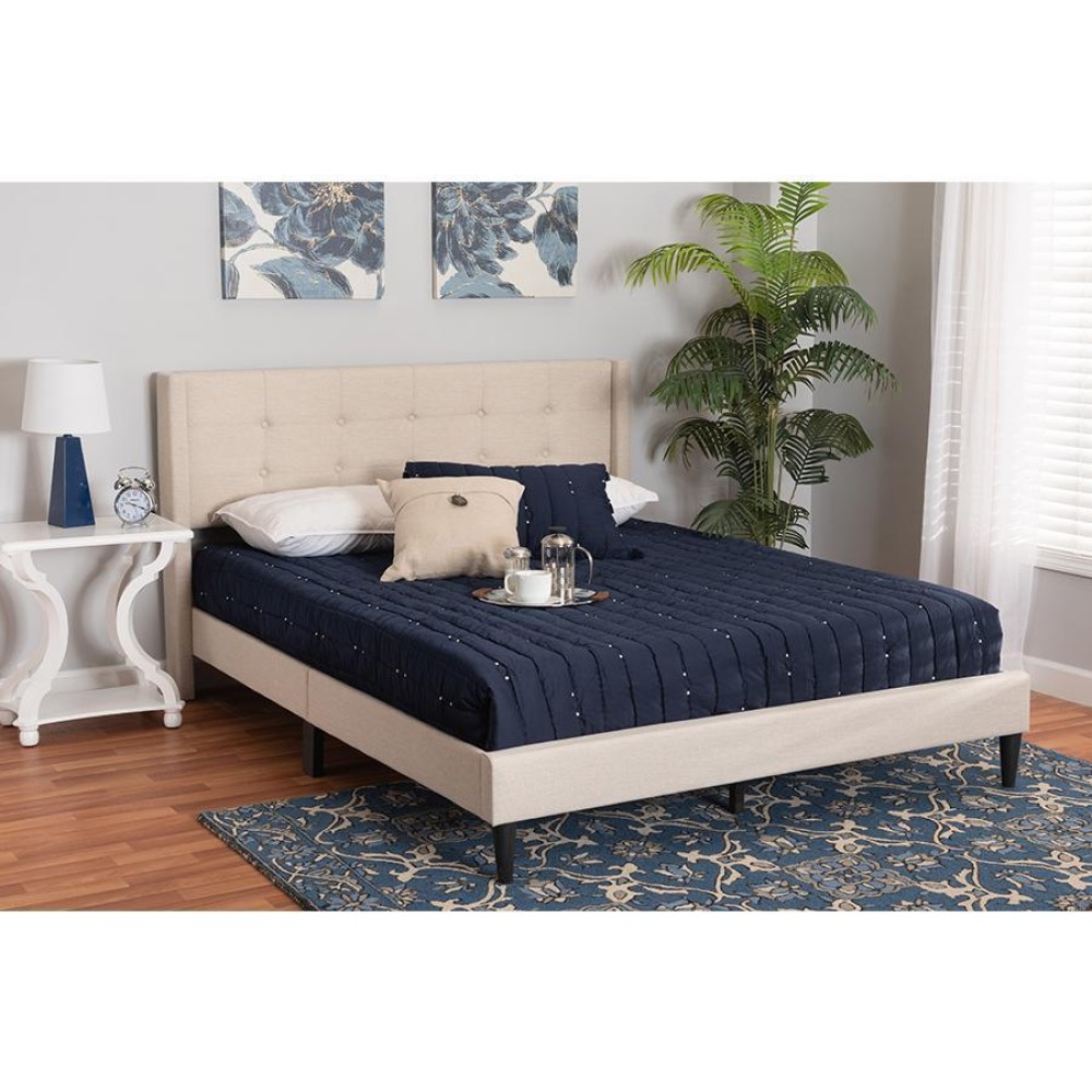 Baxton Studio Casol MidCentury Modern Transitional Beige Fabric Upholstered Full Size Platform Bed