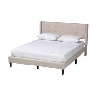 Baxton Studio Casol MidCentury Modern Transitional Beige Fabric Upholstered Full Size Platform Bed