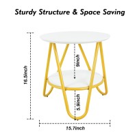 Ecomex Outdoor Side Tables For Patio, 2 Tier Round Metal Patio Side Table Small Outdoor Side Table With Metal Frame, Industrial Outdoor Table For Bedroom Balcony Patio,White 1Pc