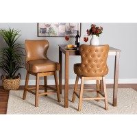 Baxton Studio Gradisca Modern Tan Faux Leather and Walnut Brown Finished Wood 2Piece Swivel Counter Stool Set