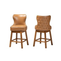 Baxton Studio Gradisca Modern Tan Faux Leather and Walnut Brown Finished Wood 2Piece Swivel Counter Stool Set