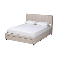 Baxton Studio Coronado MidCentury Modern Transitional Beige Fabric Full Size 3Drawer Storage Platform Bed