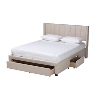 Baxton Studio Coronado MidCentury Modern Transitional Beige Fabric Full Size 3Drawer Storage Platform Bed