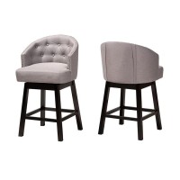 Baxton Studio Theron MidCentury Transitional Grey Fabric and Espresso Brown Finished Wood 2Piece Swivel Counter Stool Set